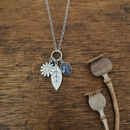 Aster Flower, Leaf and Rosecut Sapphire Necklace | Diana Greenwood Jewellery