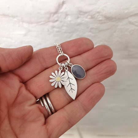 Aster Flower, Leaf and Rosecut Sapphire Necklace | Diana Greenwood Jewellery