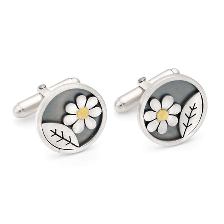 Forget me not and leaf cufflinks | Diana Greenwood Jewellery