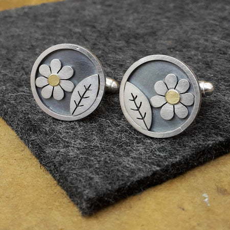 Forget me not and leaf cufflinks | Diana Greenwood Jewellery