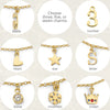 Collection of gold charms on a white background with text indicating options to choose three, five, or seven charms.