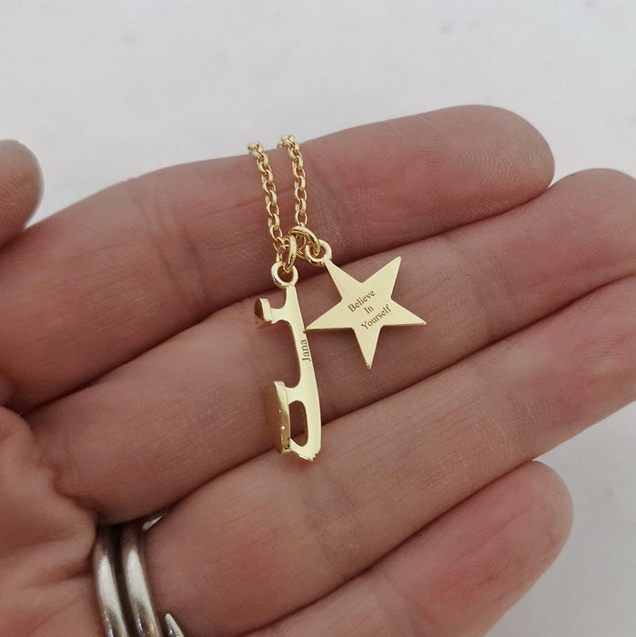 Gold BELIEVE Custom Ice Skating Necklace | Ice Skating Jewellery