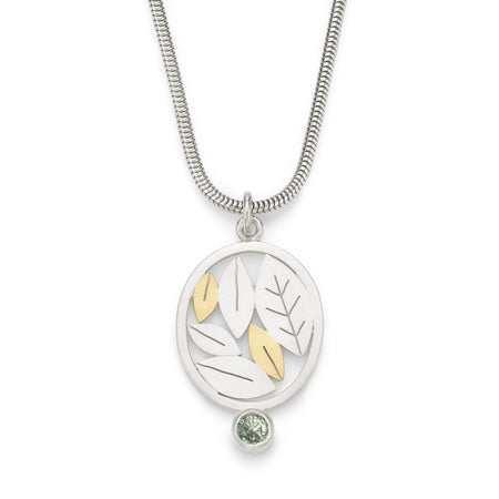 oval leaves pendant necklace with a green sapphire | Diana Greenwood Jewellery