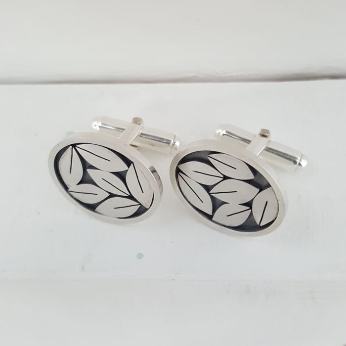Silver leaves cufflinks - Diana Greenwood Jewellery