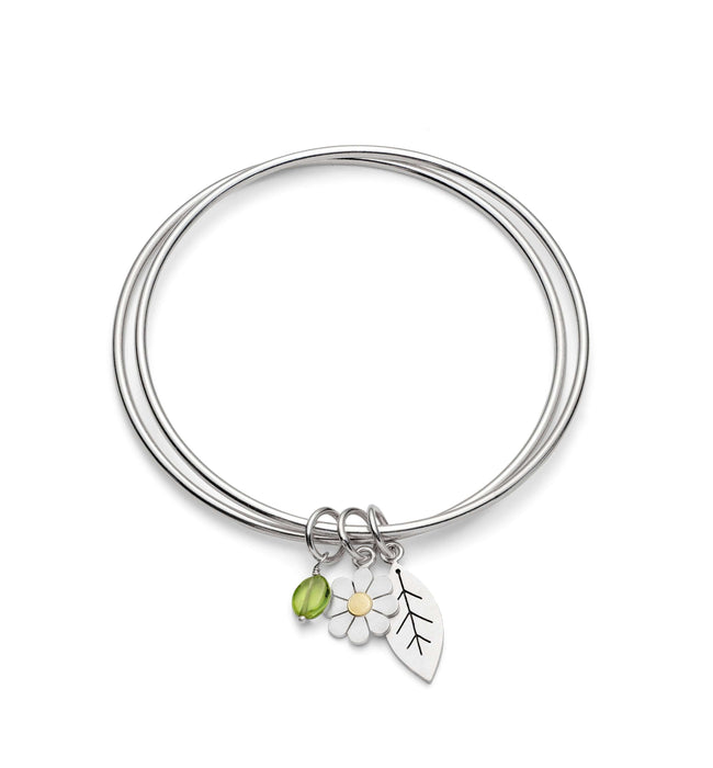 Dahlia and Leaf Double Silver Bangle | Diana Greenwood Jewellery