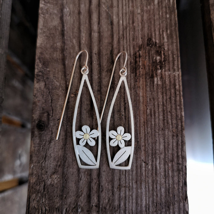 special offer - Framed Leaf and Forget Me Not Drop Earrings - Diana Greenwood Jewellery