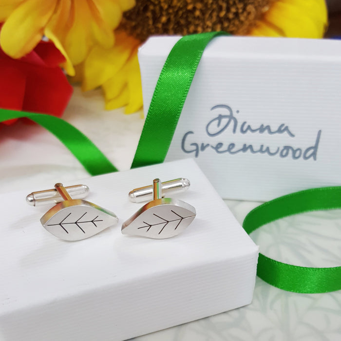 Silver Leaf Cufflinks | Diana Greenwood Jewellery
