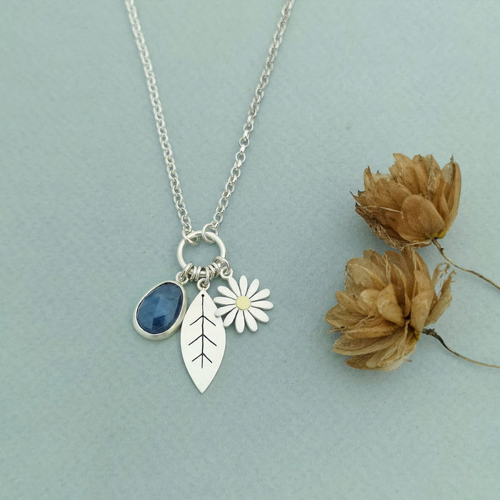 Aster Flower, Leaf and Rosecut Sapphire Necklace | Diana Greenwood Jewellery
