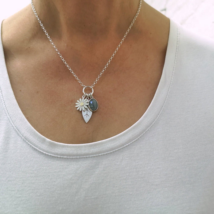 Aster Flower, Leaf and Rosecut Sapphire Necklace | Diana Greenwood Jewellery