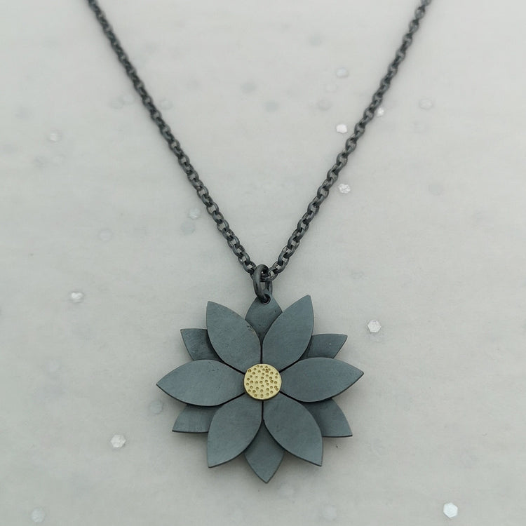 Oxidised Double Dahlia Necklace | Diana Greenwood Jewellery