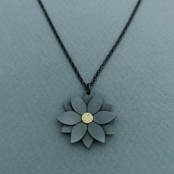 Oxidised Double Dahlia Necklace | Diana Greenwood Jewellery