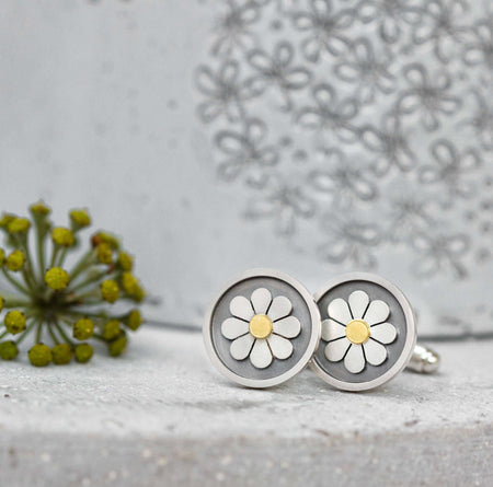 Framed daisy cufflinks | Diana Greenwood Jewellery