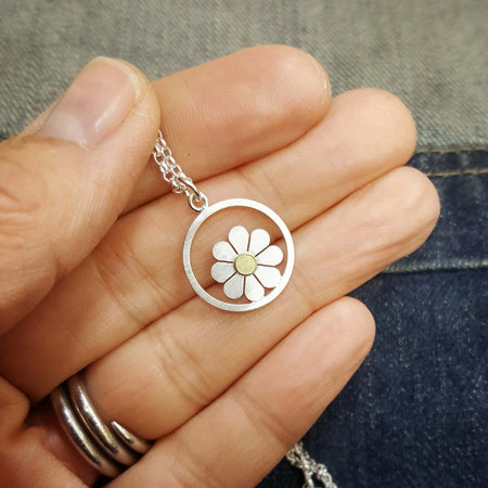 framed eight petal daisy necklace | Diana Greenwood Jewellery