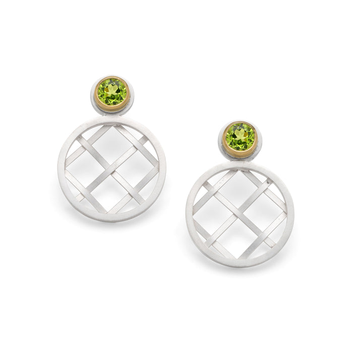 Woven earrings with peridots - Diana Greenwood Jewellery